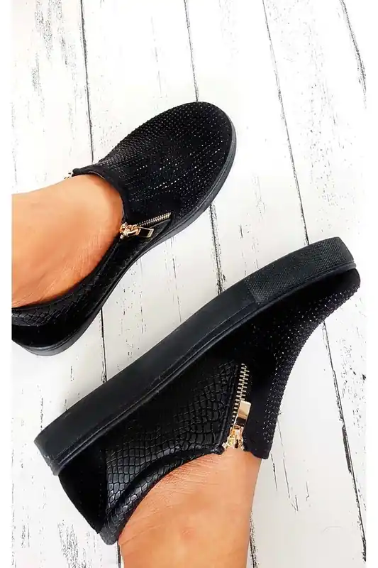 Leah Crystal Suede Zip Pumps Trainers - IKRUSH