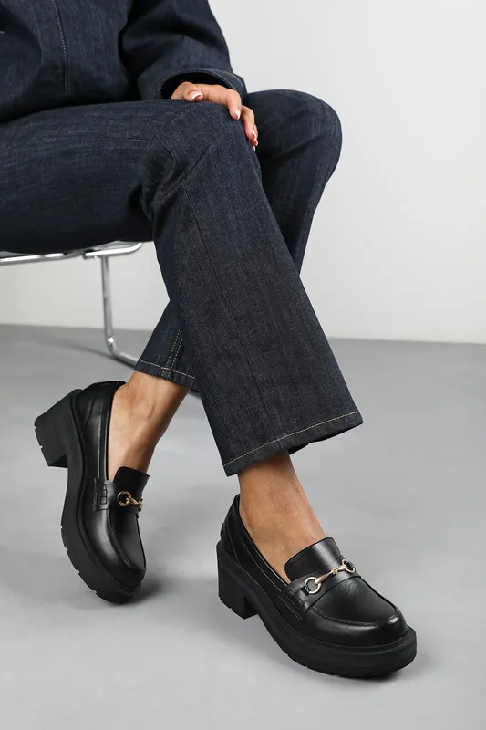 Jennifer' Wide Fit Chunky Loafers With Metallic Accent - Where's That From