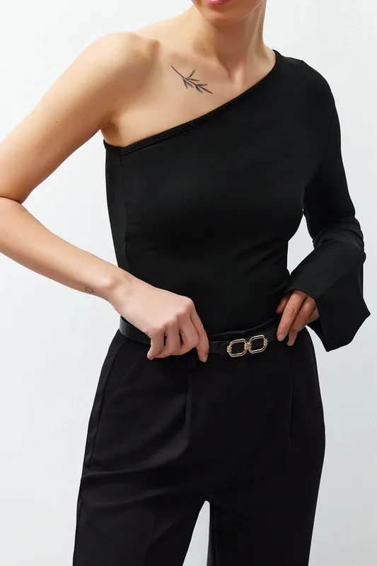 Slim Faux Leather Belt with Metal Buckle - WOVCOR