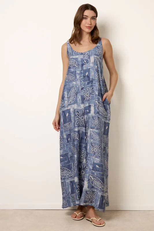 Blue Floral Printed Oversized Jumpsuit - Blue Vanilla