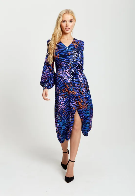 Vivid Zebra Print Button Up Midi Dress - Liquorish
