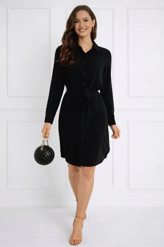 Black Button-Front Mini Shirt Dres
