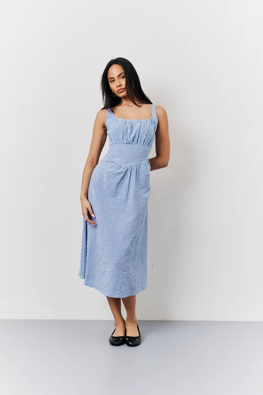 Seersucker Gingham Milkmaid Midaxi Dress - In The Style