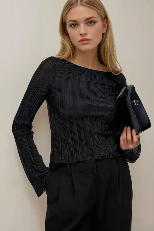 Back Tie Strap Boat Neck Blouse - Hiccup