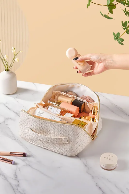 Travel Flat Lay Cosmetic Bag Makeup Storage Toiletry Bag Wash Bag with Handle and Divider for Women Girls - SHEONLY