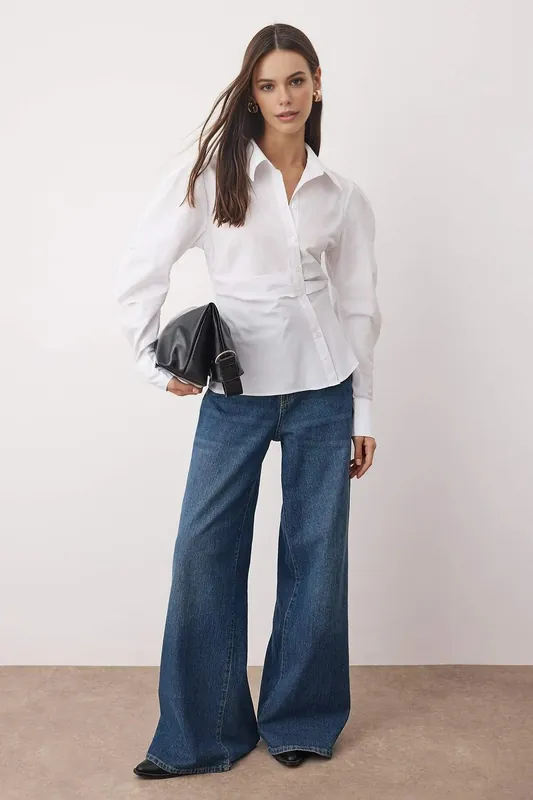 Asymmetrical Shirt with Balloon Sleeve Detail - WOVCOR