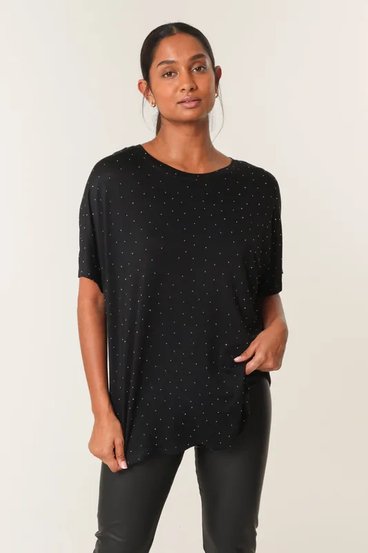 Black Stud Detail Round Neck T-shirt