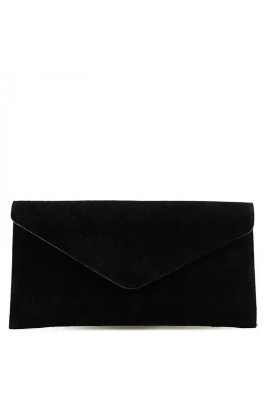 Black Suede Envelope Luxe Clutch Bag - Laura