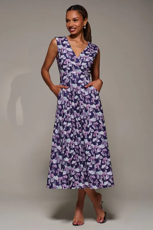V-Neck Fit & Flare Scuba Midaxi Dress