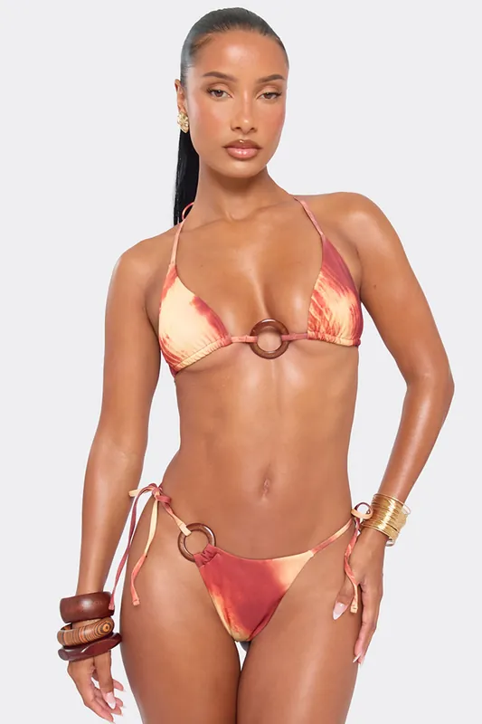 Triangle Style Tie Side Abstract Print Mini Bikini Set - EGO