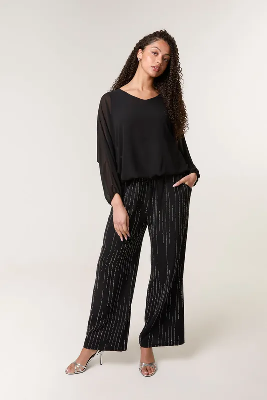 Black Sparkle Wide Leg Trousers - Blue Vanilla