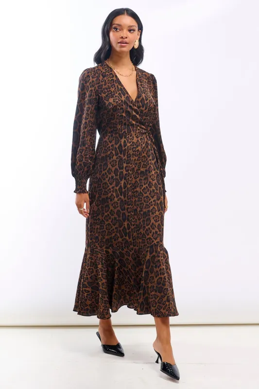 Animal Wrap Long Sleeve Midi Dress - Needs No Label