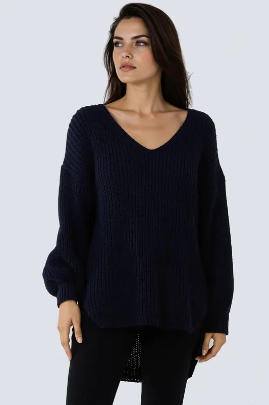 Oversized V-Neck Chunky Knit Jumper