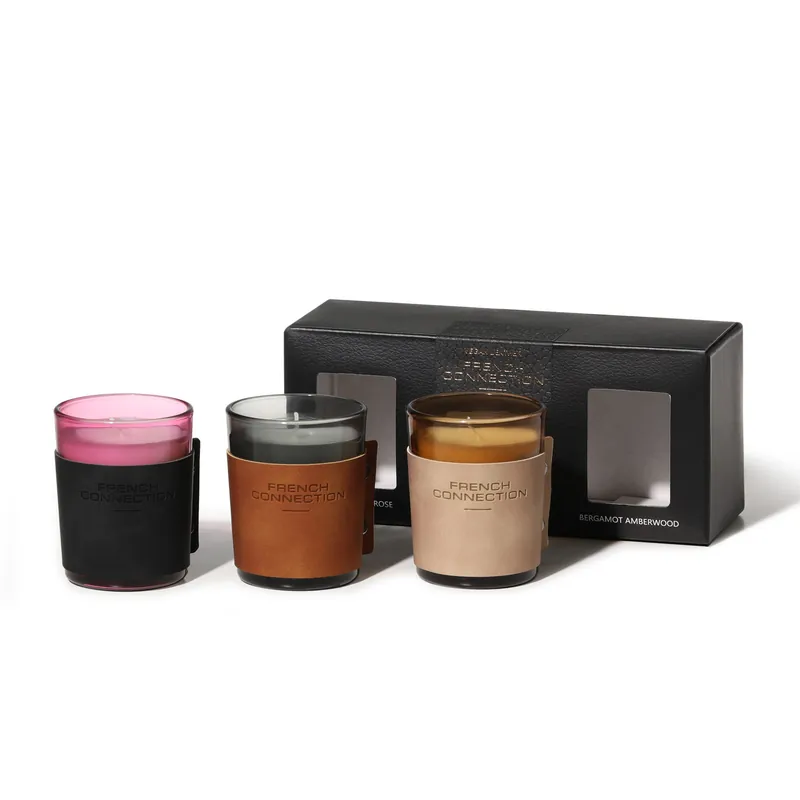 Luxury Leather Candle Gift Set – 3 Small Scented Candles 3 x 54g - French Connection