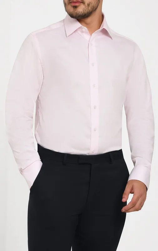 Pink Herringbone 100% Cotton Easy Care Shirt - Dobell
