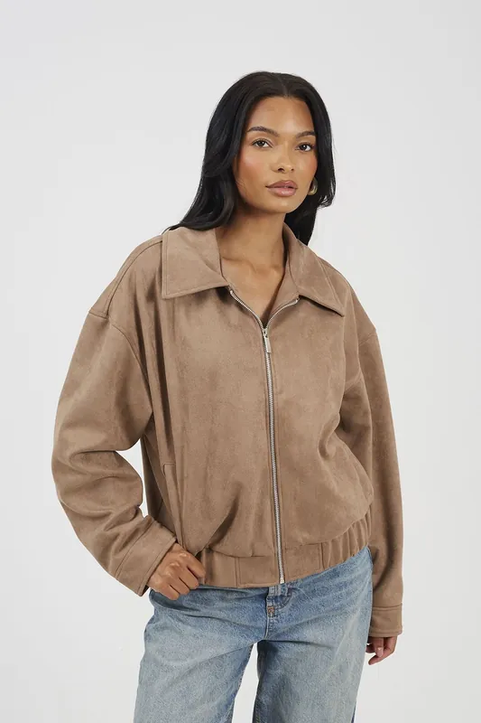 Faux Suede Bomber Jacket - Brave Soul
