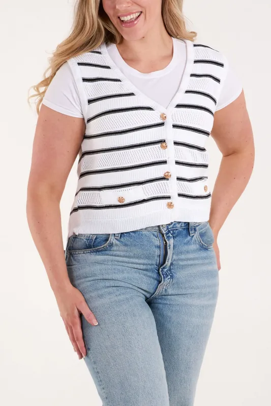 Ivory Stripe Sleeveless Knit Vest - Blue Vanilla