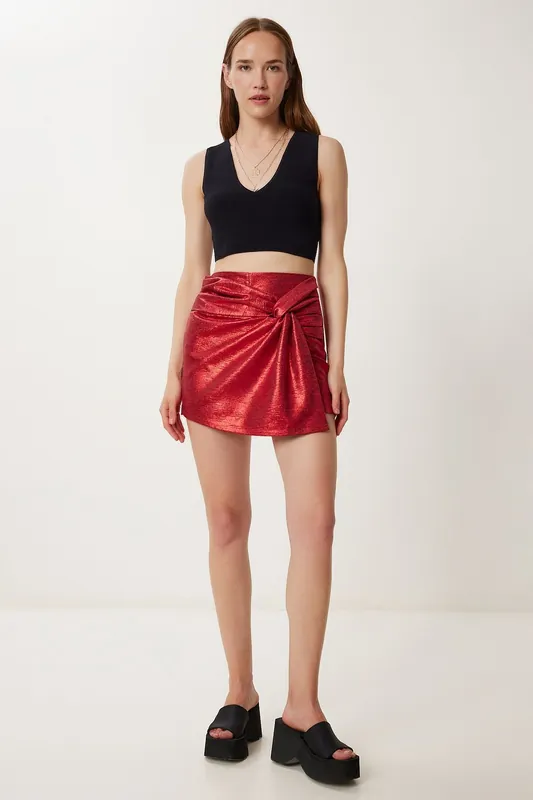 High Waist Mini Skirt with Tie Detail - Happiness Istanbul