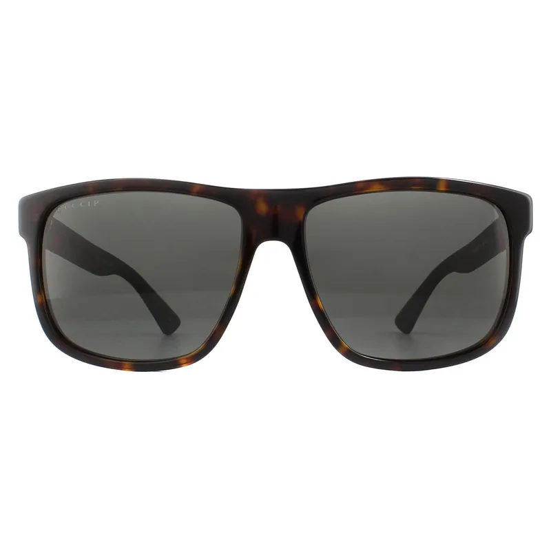 Rectangle Havana and Grey Grey Polarized Sunglasses - Gucci