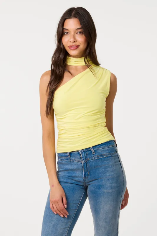 Lemon Choker Scarf Detail Slinky Top - Pink Vanilla