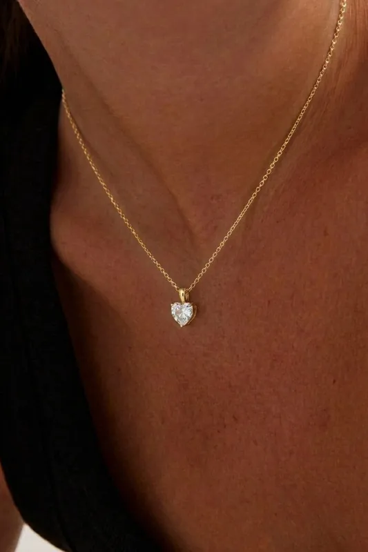Gold Plated Diamond Heart Pendant Necklace - Serla