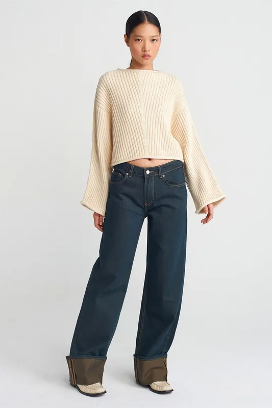 Mid Waist Wide Leg Cotton Denim Jeans - Dilvin