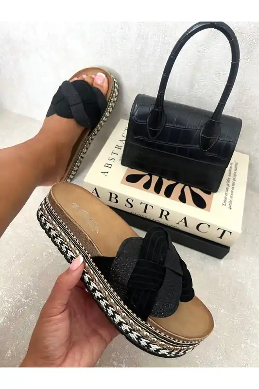 Luna Embellished Strap Braided Chunky Platform Sandals - IKRUSH