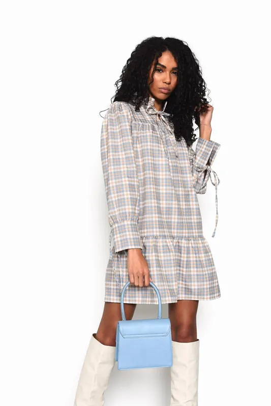 Tiered Mini Dress with Neck Ruffle - Shnoo