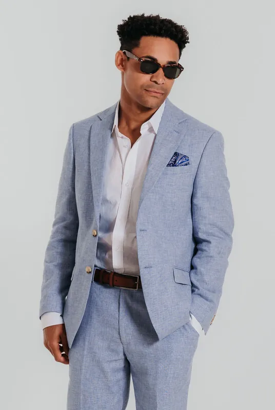Light Blue Linen Suit Jacket - Dobell