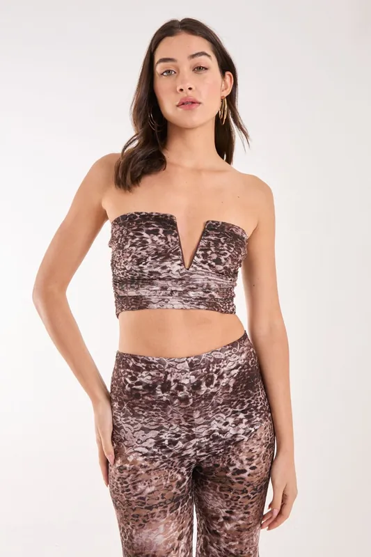 Leopard Lace Bandeau Top - Pink Vanilla