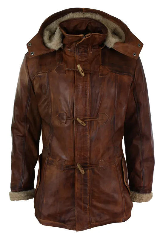 Leather Hood Duffle Safari Jacket - TruClothing