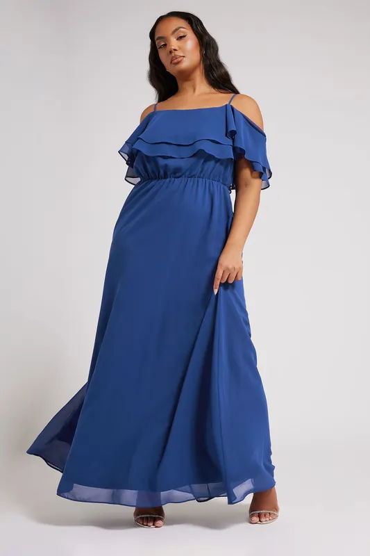Frill Cold Shoulder Maxi Dress - Yours