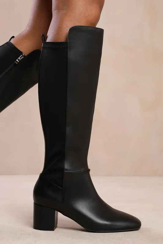 Cherish' Block Heel Knee High Boots With Side Zip - Where's That From