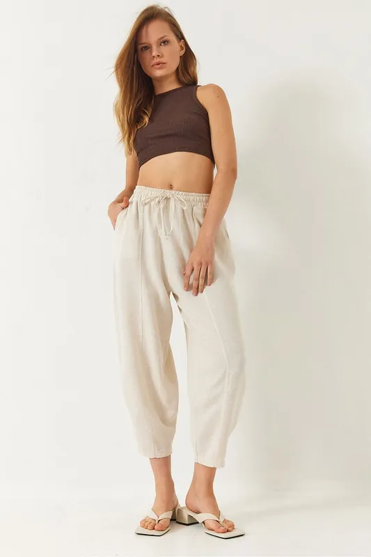Wide Leg Ankle Length Cotton Pants with Pockets - Bianco Lucci