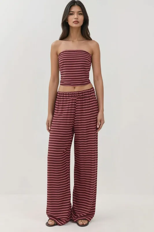 Striped Strapless Top & Pants Two-Piece Coord Set