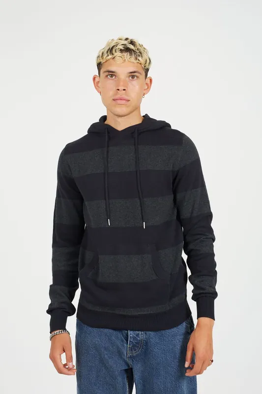 Cotton Striped Knit Hoody - Brave Soul