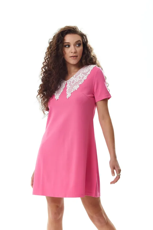 Pink Mini Dress with Lace Collar - Liquorish