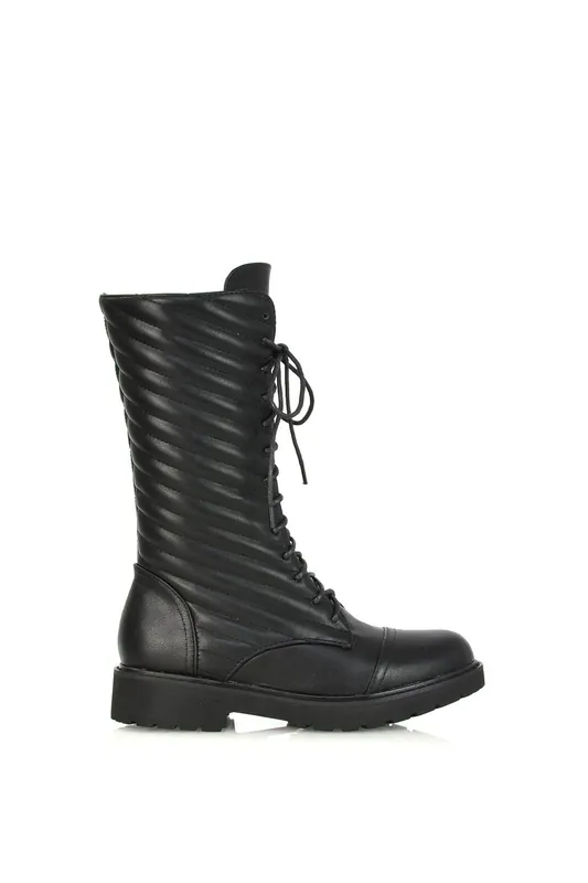 Meadow' Padded Detail Flat Lace up Combat Boots - XY London