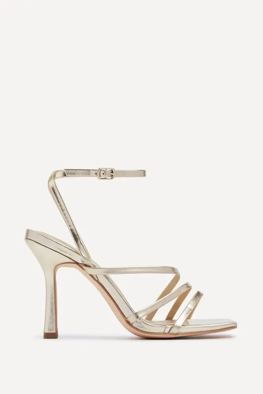 Scarlett Gold Faux Leather Strappy Heels - Linzi
