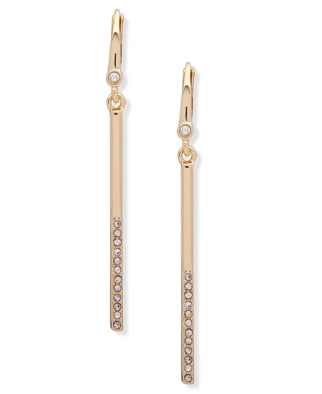 Half Pave Linear Earrings and Crystals - Gold and Crystal