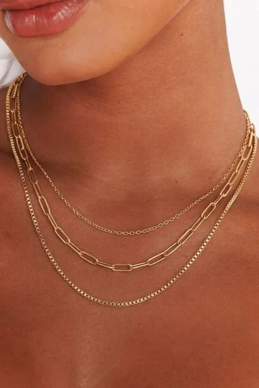 3 Layer 18K Gold Necklace Set - Serla