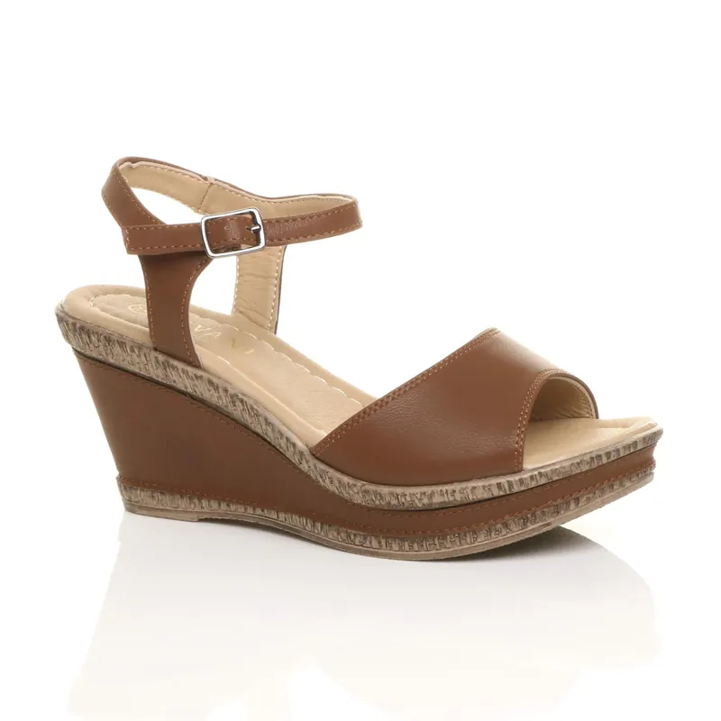 High Wedge Heels Ankle Strap Cork Sandals - AJVANI