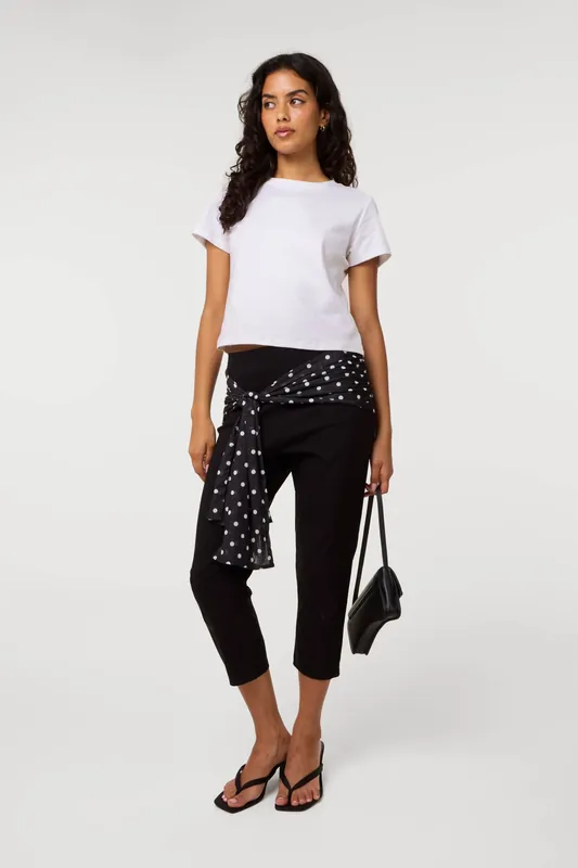 Black Mesh Polka Dot Tie Capri Trousers - Pink Vanilla