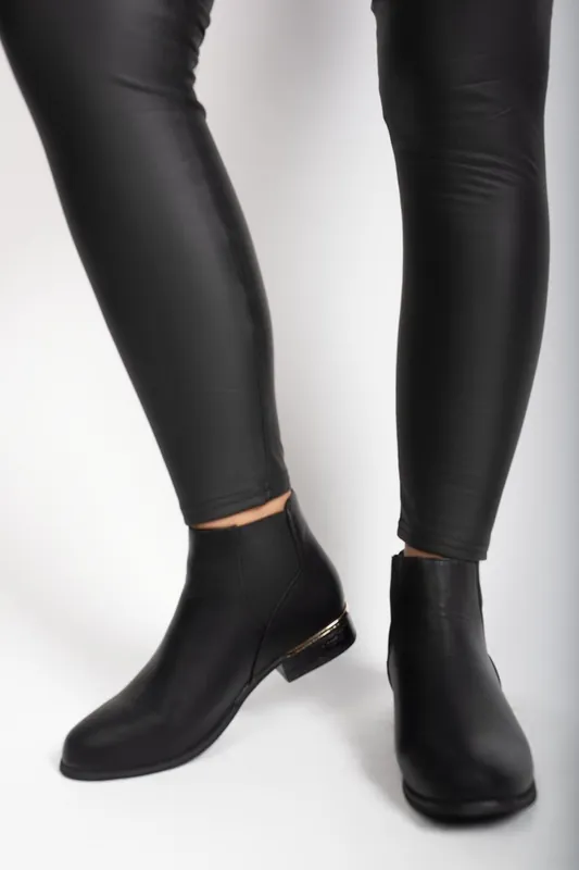 Palina Faux Leather Ankle Boots With Gold Trim Heel - IKRUSH