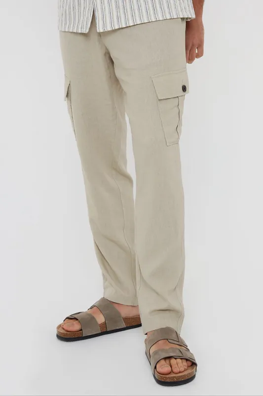 Ramsay' Linen Blend Cargo Trousers - Threadbare