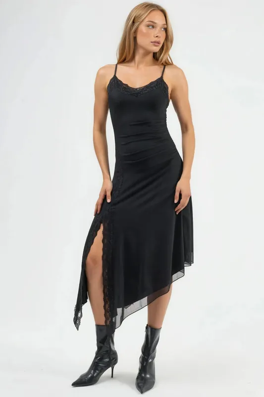 Lace Detailed Tulle Midi Dress - Hiccup