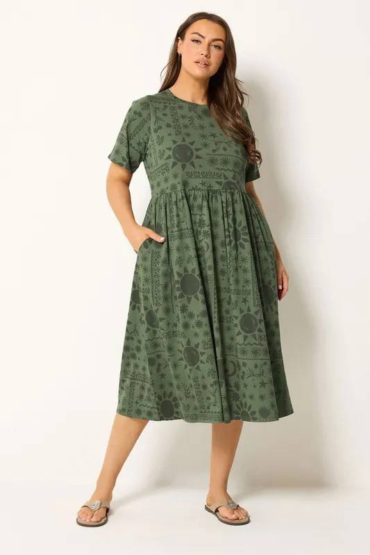 Printed Throw On Smock Dress - Yours