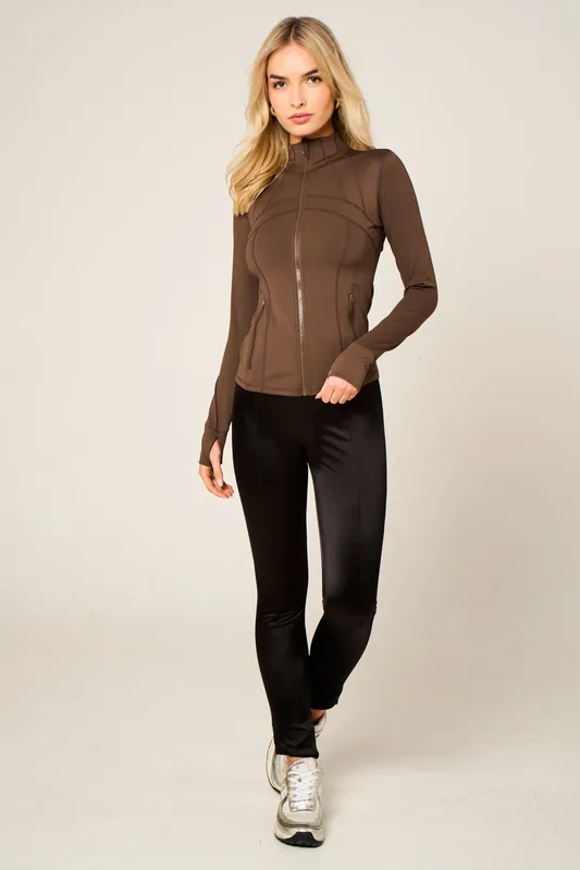High Neck Fitted Zip Up Lightweight Jacket - Femme Luxe