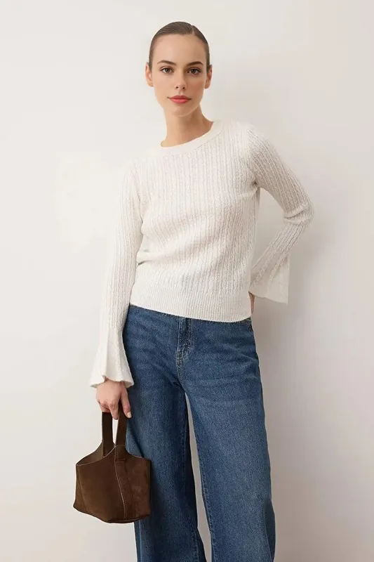 Flared Sleeve Textured Knit Jumper - WOVCOR