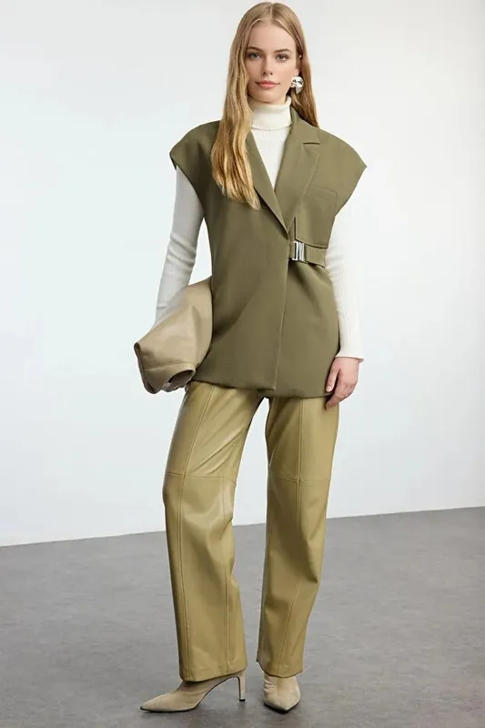 Tailored Buckle Detail Sleeveless Blazer Vest - WOVCOR